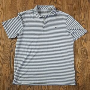 Vineyard Vines Light Blue and White Striped Polo Mens Large